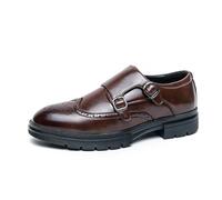 LMUIPMAA Chaussures Richelieu à Double Boucle pour Homme Mocassins à Bout uni Oxford Chaussures habillées d'affaires Formelles Modernes,Marron,45 EU