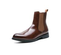 LMUIPMAA Chelsea Bottes pour Hommes Bout Rond léger sans Lacet Bottines Extérieur Basse Bottes en PU Cuir,Marron,38 EU