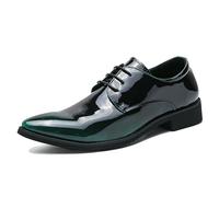 LMUIPMAA Derby Chaussures De Ville À Lacets en Cuir Vernis Homme Oxford Bout Pointu Business Mariage Chaussures,Vert,39 EU