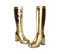 LMUIPMAA Femmes Mode Genoux Bottes Cuir Verni Cuir Talon Bloc Bottes Longues Fermeture Éclairper Fête Danse Chaussures,d'or,39 EU