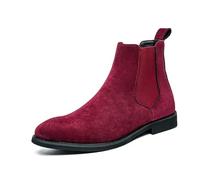LMUIPMAA Homme Bottines Chelsea en Daim Élastiques Détente Confort Bottes À La Cheville pour Réunion Travail,Rouge,41 EU