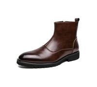 LMUIPMAA Homme Brogue en Cuir Bottes de Cheville avec Fermeture Éclair Bout d'aile Botte Oxford,Marron,44 EU