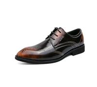 LMUIPMAA Homme Chaussures de Travail Officiel à Lacets Chaussures de Derby Cuir Verni Chaussure Habillées Formelles pour Affaires Mariage,Marron,41 EU