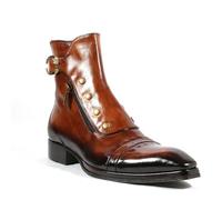 LMUIPMAA Homme Cheville Bottes Fermeture Éclair Bout Pointu Moto Équitation Bottes Boucle Rivet Brogue Bottines,Marron,41 EU