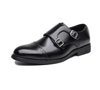LMUIPMAA Homme Cuir Double Monk Chaussures à Boucle de Ville Wingtip Brogue Chaussures de Habillées Business Casual Derby Mocassins,Noir,42 EU