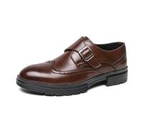 LMUIPMAA Homme Cuir Monk Chaussures à Boucle de Ville Wingtip Brogue Habillées Business Casual Mocassins,Marron,41 EU
