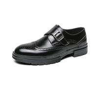 LMUIPMAA Homme Cuir Monk Chaussures à Boucle de Ville Wingtip Brogue Habillées Business Casual Mocassins,Noir,46 EU