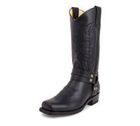 LMUIPMAA Hommes Bottes PU Cuir Équitation Moto Bottes Broderie Bottes Mi-Mollet Bout Carré Western Cowboy Biker Bottes,Noir,45 EU