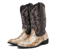 LMUIPMAA Hommes Brodé Bottes De Cowboy Occidentale Pointe Mi-Mollet Bottes