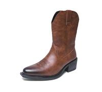 LMUIPMAA Hommes Brodé Bottes de Cowboy Occidentale Pointe Mi-Mollet Bottes | Bottes mi-mollet à talon bloc, bottes western à enfiler pour fête ou concert, bottes cheville, bottes courtes rétro