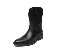 LMUIPMAA Hommes Brodé Bottes de Cowboy Occidentale Pointe Mi-Mollet Bottes | Bottes mi-mollet à talon bloc, bottes western à enfiler pour fête ou concert, bottes cheville, bottes courtes rétro
