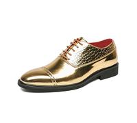 LMUIPMAA Hommes Brogue Oxford À Lacets Chaussures Habillées De Mariage Chaussures Formelles d'affaires en Cuir,d'or,38 EU