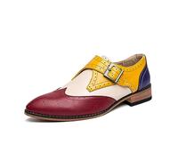 LMUIPMAA Hommes Chaussures Bout d'aile à Boucle Moine Mariage Cuir Oxfords Multicolore Brogues Chaussures,Rouge,42 EU
