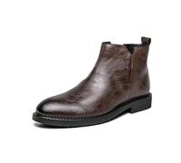 LMUIPMAA Hommes Cuir Chelsea Bottes De Travail en Cuir Bottines Fermeture Éclair Bottines Bottes d'hiver,Marron,37 EU