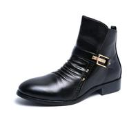 LMUIPMAA Hommes Cuir Synthétique Occidental Bottes Chukka Fermeture Éclair Bottines Talon Plates Chelsea Bottes De Court,Noir,43 EU