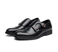 LMUIPMAA Hommes Double Monk Boucle Cap Toe Affaires Mocassins Casual Confort Cuir Pull-on Chaussures Habillées Formelles,Noir,43 EU