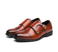 LMUIPMAA Hommes Double Monk Boucle Cap Toe Affaires Mocassins Casual Confort Cuir Pull-on Chaussures Habillées Formelles,Marron,43 EU