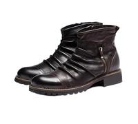 LMUIPMAA Hommes en Cuir Chelsea Bottes Cap Toe Vintage Robe Bottes Côté Plat Zipper en Plein Air Slip sur Casual Cheville Bottes,Marron,42 EU