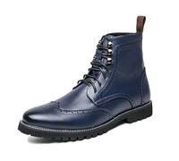 LMUIPMAA Hommes Faux Cuir Bottines Lacets Bottes de Moto Chukka Bottes De Cheville De Brogues,Bleu,44 EU