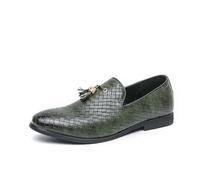 LMUIPMAA Hommes Faux Cuir Chaussures Habillées Bout Pointu Toit Bas Glisser sur Mocassins à Pampilles,Vert,42 EU