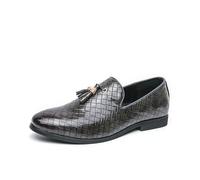LMUIPMAA Hommes Faux Cuir Chaussures Habillées Bout Pointu Toit Bas Glisser sur Mocassins à Pampilles,Gris,46 EU