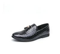 LMUIPMAA Hommes Faux Cuir Chaussures Habillées Bout Pointu Toit Bas Glisser sur Mocassins à Pampilles,Noir,43 EU