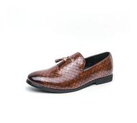 LMUIPMAA Hommes Faux Cuir Chaussures Habillées Bout Pointu Toit Bas Glisser sur Mocassins à Pampilles,Marron,42 EU