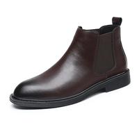 LMUIPMAA Hommes Fermeture Éclair Robe d'affaires Bottes Formelle Oxfords Bottes Bout Rond en Cuir Véritable Chelsea Cheville Bottes,Marron,45 EU