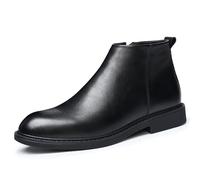 LMUIPMAA Hommes Fermeture Éclair Robe d'affaires Bottes Formelle Oxfords Bottes Bout Rond en Cuir Véritable Chelsea Cheville Bottes,Noir,38 EU