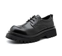 LMUIPMAA Hommes Plateforme Richelieu Chaussures Habillées Cuir Microfibre Lacer Brogues À Bout Ailé,Noir,38 EU