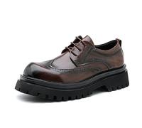 LMUIPMAA Hommes Plateforme Richelieu Chaussures Habillées Cuir Microfibre Lacer Brogues À Bout Ailé,Marron,40 EU