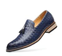 LMUIPMAA Hommes Slip on Robe De Mariée Chaussures en Cuir Tassel Mocassins Smoking Costume Chaussures,Bleu,43 EU