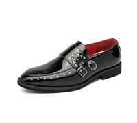 LMUIPMAA Mocassins à Double Boucle de Monk pour Homme Chaussures de Robe Formelle d'affaires à Enfiler,Noir,43 EU