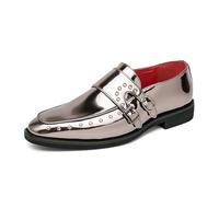 LMUIPMAA Mocassins à Double Boucle de Monk pour Homme Chaussures de Robe Formelle d'affaires à Enfiler,Argent,43 EU