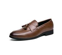 LMUIPMAA Mocassins à Pampilles en Cuir Faux pour Hommes, Chaussures à Enfiler pour Robe de soirée et de Mariage,Marron,40 EU