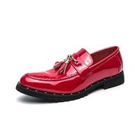 LMUIPMAA Mocassins À Pampilles en Cuir Verni pour Hommes Chaussures De Smoking De Bal Chaussures Bateau,Rouge,42 EU