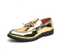 LMUIPMAA Mocassins À Pampilles en Cuir Verni pour Hommes Chaussures De Smoking De Bal Chaussures Bateau,d'or,45 EU