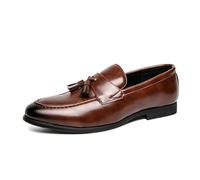 LMUIPMAA Mocassins à Pampilles en Faux Cuir pour Hommes, Chaussures décontractées à Enfiler,Marron,41 EU
