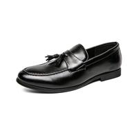 LMUIPMAA Mocassins à Pampilles en Faux Cuir pour Hommes, Chaussures décontractées à Enfiler,Noir,47 EU