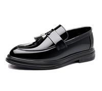 LMUIPMAA Mocassins à Plateforme à Enfiler en Cuir Verni pour Hommes avec Pompon Bout Rond Bas Haut à Crampons Semelle Chaussures habillées d'affaires pour fête Rencontre Bal,Noir,44 EU