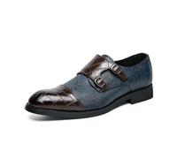 LMUIPMAA Mocassins en Cuir Croco pour Hommes, Chaussures de Robe de mariée avec Boucle en métal,Bleu,40 EU