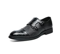 LMUIPMAA Mocassins en Cuir Croco pour Hommes, Chaussures de Robe de mariée avec Boucle en métal,Noir,42 EU