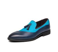 LMUIPMAA Mocassins en Cuir pour Homme - Chaussures habillées Formelles avec Glands Chaussures Plates à Enfiler,Bleu,46 EU