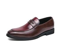 LMUIPMAA Mocassins en Cuir pour Homme - Chaussures Habillées Formelles - Chaussures Plates À Enfiler,Rouge,41 EU