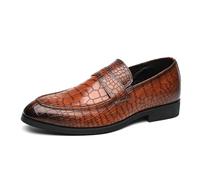 LMUIPMAA Mocassins en Simili Cuir imprimé Crocodile pour Hommes, Chaussures Formelles à Enfiler,Marron,39 EU