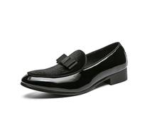 LMUIPMAA Mocassins Homme en Verni Cuir Et Velours À Nœud Papillon Chaussures De Ville Elégantes Décontractées Mariage,Noir,44 EU