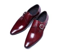 LMUIPMAA Mocassins Hommes Chaussures habillées Bout Pointu Boucle Chaussures de Moine Slip on Mariage Cuir Oxfords,Burgundy,45 EU