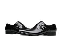 LMUIPMAA Mocassins Hommes Chaussures habillées Bout Pointu Boucle Chaussures de Moine Slip on Mariage Cuir Oxfords,Noir,39 EU