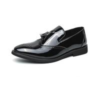 LMUIPMAA Mocassins pour Homme Chaussures d'affaires à Enfiler Brogues Chaussures de Mariage en Cuir Doré,Noir,44 EU