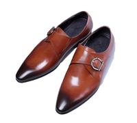 LMUIPMAA Mocassins pour Homme en Cuir PU, Chaussures Plates de Affaires de mariées Monk Chaussures Habillées,Marron,44 EU